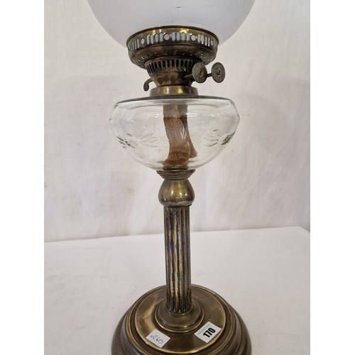 170 - Victorian Duplex brass oil lamp with fluted column support and glass reservoir