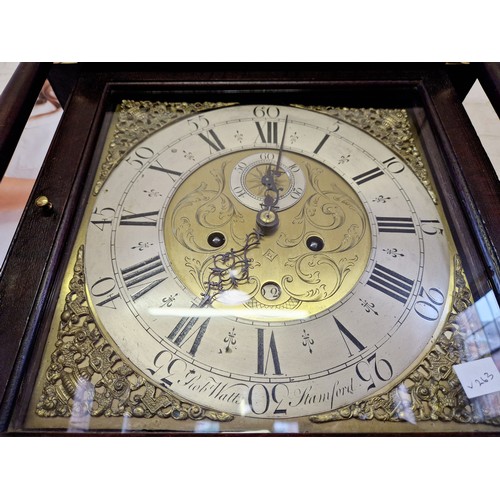 185 - Oak long cased clock with 8-day movement and brass dial by Robert Watts, Stamford