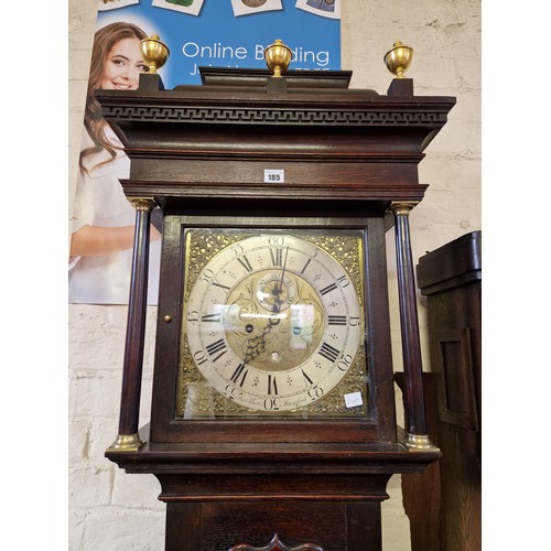 185 - Oak long cased clock with 8-day movement and brass dial by Robert Watts, Stamford