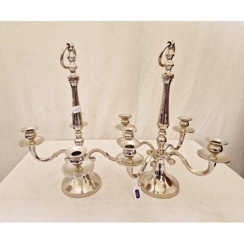 114 - Pair of modern chrome, 4-branch candelabra