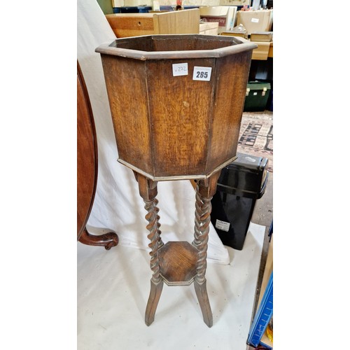 285 - Early 20th century oak octagonal jardinière stand on barley twist support