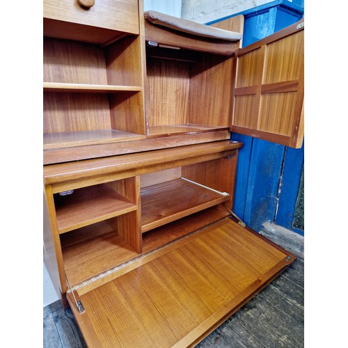 286 - Nathan vintage telephone seat and fall front cabinet with lattice fronted doors