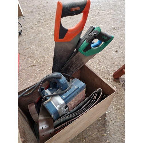 484 - Bosch GBS100A 110V belt sander and hand saws