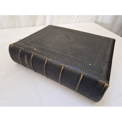 6 - Leather bound Holy Bible by Eyre and Spottiswoode, 1883 with handwritten family inscriptions from Si... 