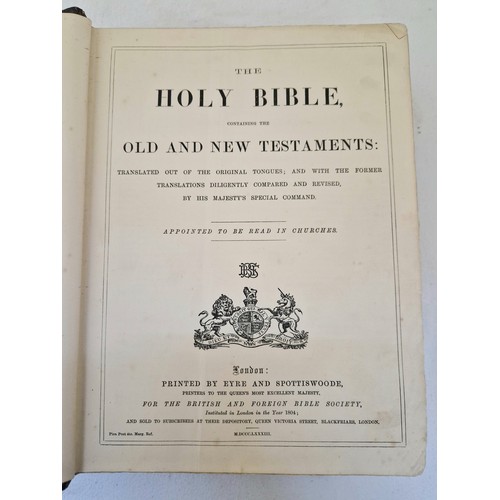 6 - Leather bound Holy Bible by Eyre and Spottiswoode, 1883 with handwritten family inscriptions from Si... 