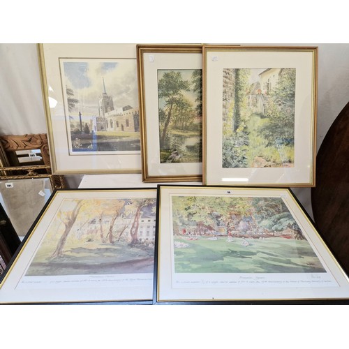 16 - Five various prints and watercolours including cottage garden etc