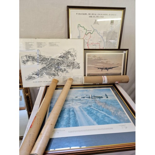 19 - Various aviation military prints and ephemera including Ltd Ed Petrie Lancaster Fly By print with si... 