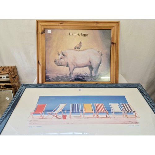 28 - Two modern prints; Bernie Walsh 'Deck Chairs' and 'Ham & Eggs'