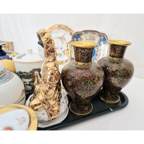 51 - Various covered jars, vases etc including a pair of floral cloisonné baluster vases