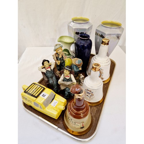 52 - Various ceramic incl. Tunstall vases, comedy figures, empty Wade Bells Whisky etc