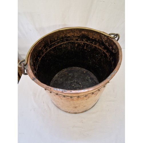 87 - Hammered copper rivetted cylindrical coal bucket