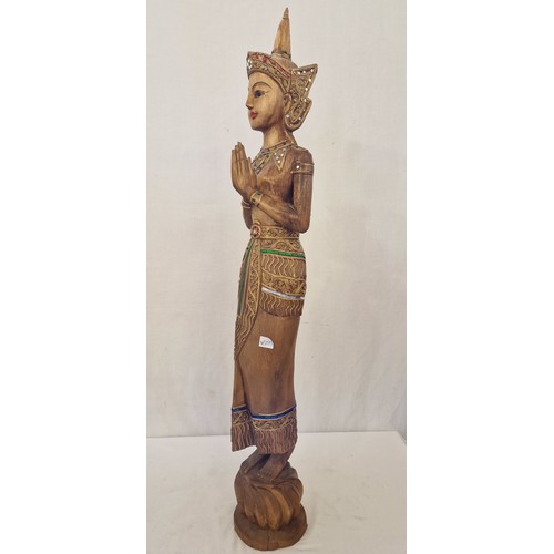 128 - Modern carved wooden Hindu figurine approx. 105cm tall