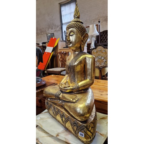 129 - Large modern giltwood seated Buddha figurine approx. 90cm tall