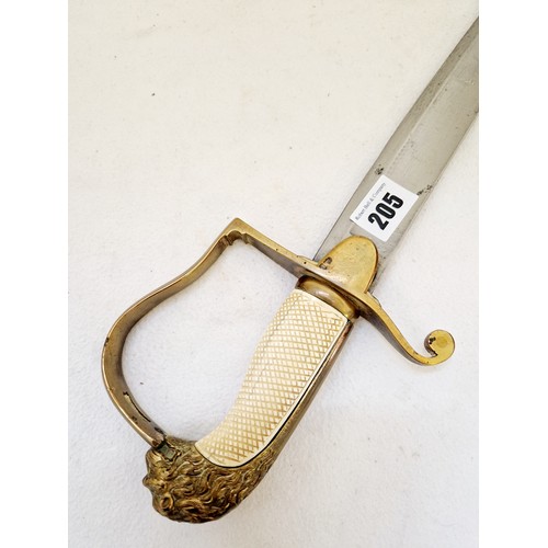 205 - Reproduction cavalry sabre, with brass guard and lion's head pommel