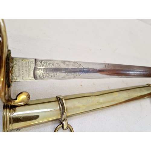 207 - A British Victorian officer's sword, with swept brass guard with VR cypher, the blade etched with VR... 