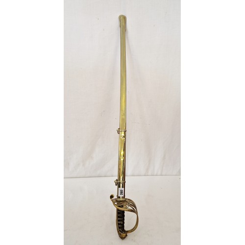 207 - A British Victorian officer's sword, with swept brass guard with VR cypher, the blade etched with VR... 