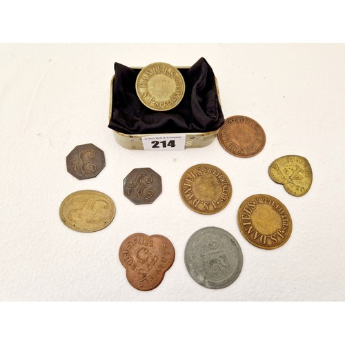 214 - Collection of ten JS Daniels, Spitalfields tokens