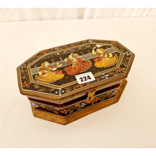 224 - Indian style wooden jewellery box containing wristwatches etc