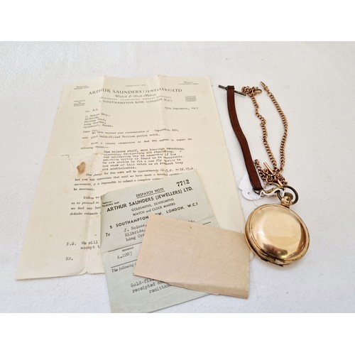 231 - A rose gold-filled Waltham pocket watch with various stamps and markings (rear cover present but det... 