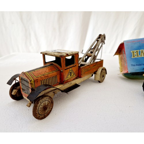 238 - Vintage tin plate AA breakdown service truck and boxed tin plate Rattandeep Harbour Tug