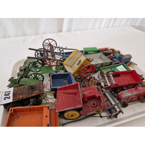 247 - Quantity of loose vintage playworn diecast farm implements and farm machinery incl. Dinky, Condon & ... 