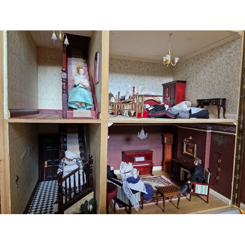 270 - Wooden five bay fronted dolls house and contents