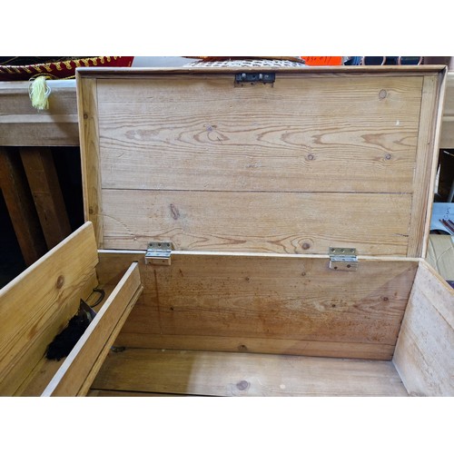 325 - Pine blanket box with candle box (loop handles missing)