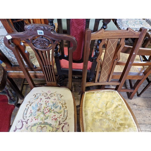 338 - Four miscellaneous chairs comprising two Edwardian bedroom chairs and a pair of pub tub spindle back... 