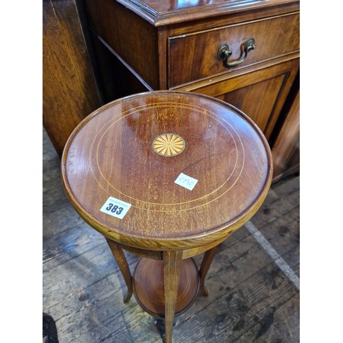 383 - Edwardian mahogany two-tier torchere with boxwood stringing