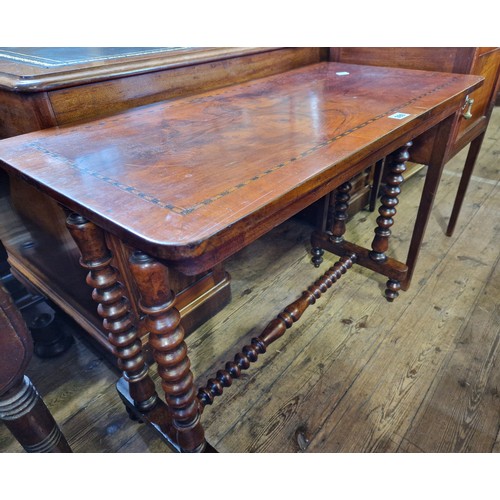 390 - Victorian walnut rectangular occasional table on bobbin turned supports and parquetry