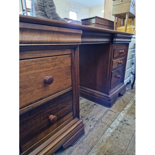 399 - Pair of Laura Ashley hardwood pedestal desks with flush frieze drawers over banks of 3 and 2 drawers... 