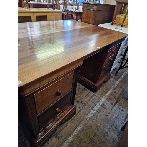 399 - Pair of Laura Ashley hardwood pedestal desks with flush frieze drawers over banks of 3 and 2 drawers... 