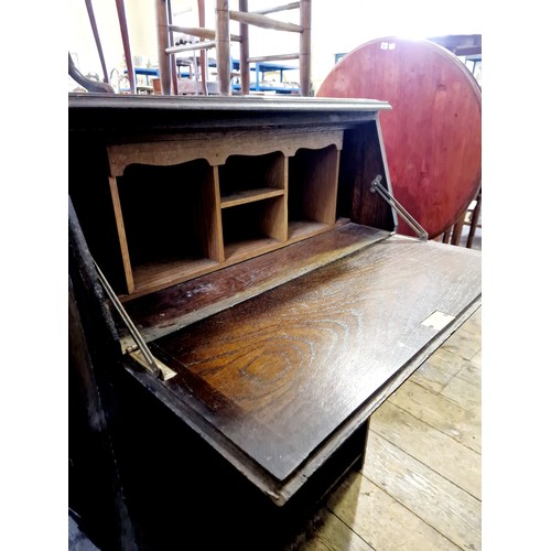 421 - Early 20th century oak narrow bureau bookcase