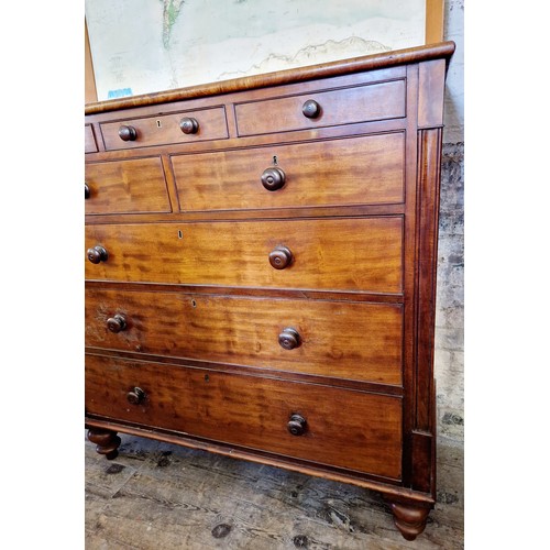 433 - Victorian mahogany Scottish chest of 3 over 2 over 3 graduating drawers with bun handles and turned ... 