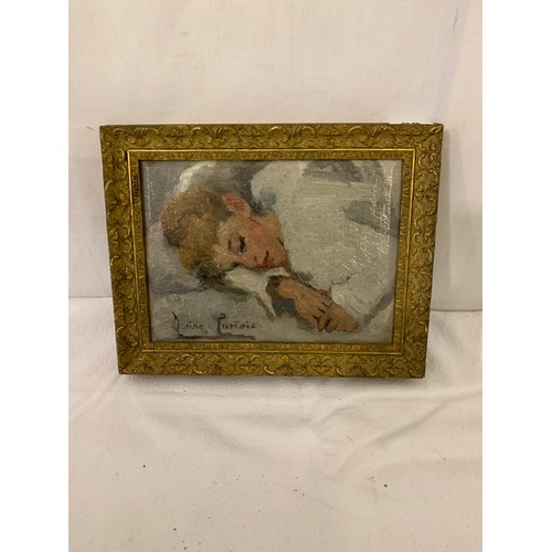 38 - Mary Henrietta Dering Curtois (1854-1929) local artist, oil on board of a sleeping female, signed lo... 