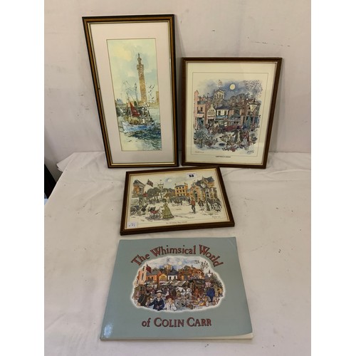 53 - Three Colin Carr prints of Grimsby and a book on the artist