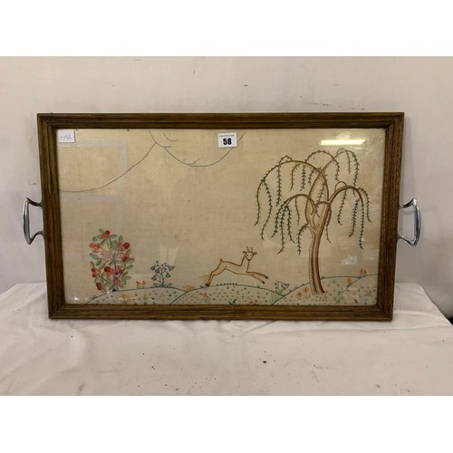 58 - A naive tapestry of a deer in the countryside, lining a serving tray