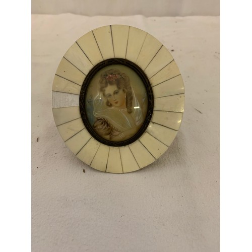 38A - An Esposti miniature portrait of an 18th century lady in ivorine frame, slight damage