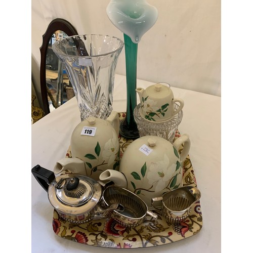 119 - EPNS tea service, glass vases etc