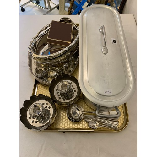 129 - Galavanised fish kettle and qty of EPNS table and flatware