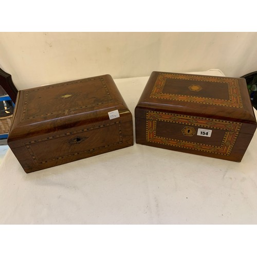 154 - Two walnut and parquetry boxes
