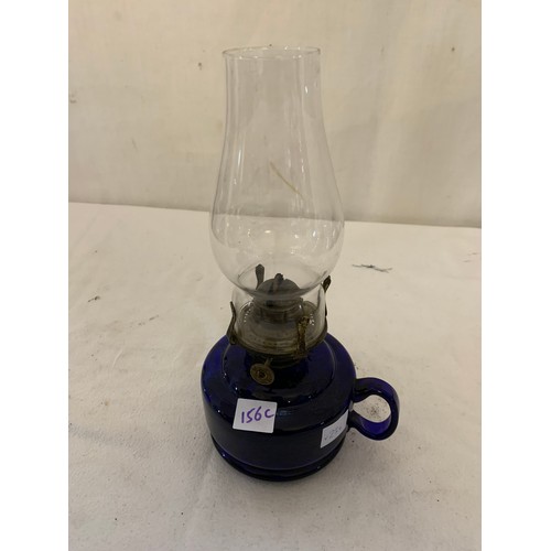 156C - Small hand held oil lamp with cobalt blue reservoir