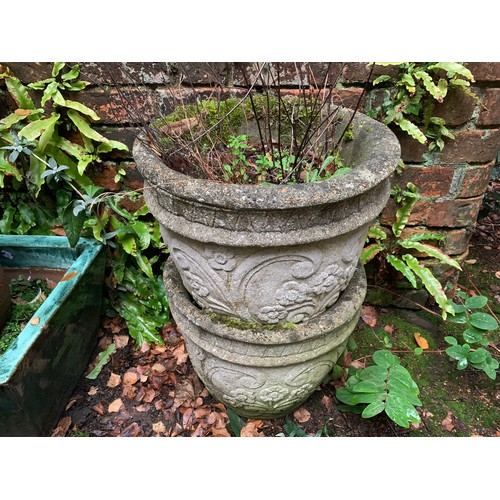 401 - Pair simulated stone planters with relief floral decoration