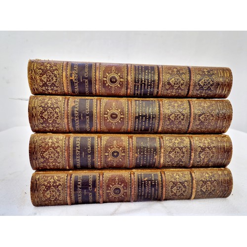 28 - Shakespeare by Cowden Clarke in in four calf spine volumes 1869