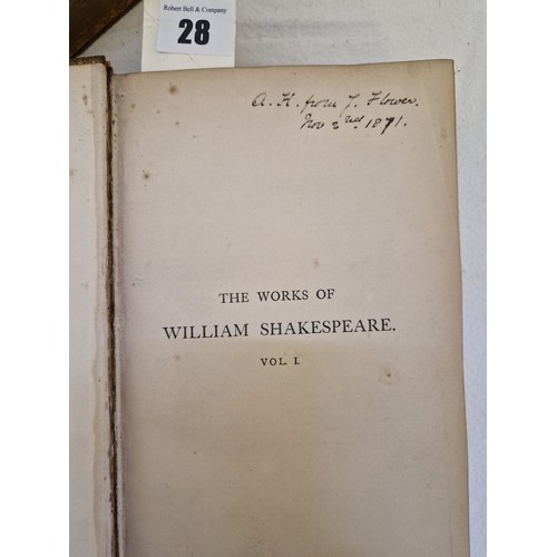 28 - Shakespeare by Cowden Clarke in in four calf spine volumes 1869