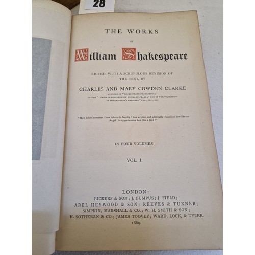 28 - Shakespeare by Cowden Clarke in in four calf spine volumes 1869