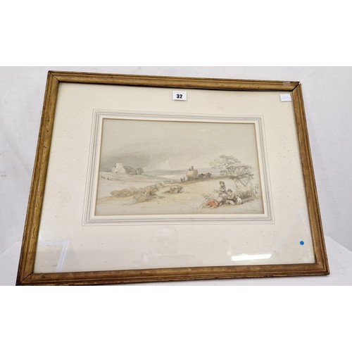 32 - George Bryant Campion (1796-1870) mixed medium watercolour of a bucolic scene approx. 34cm x 21cm