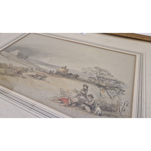 32 - George Bryant Campion (1796-1870) mixed medium watercolour of a bucolic scene approx. 34cm x 21cm