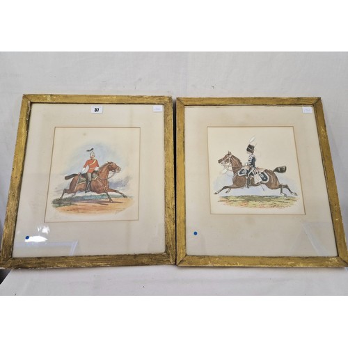 37 - Two watercolours of cavalrymen, one by R. Simkin (1850 - 1926) signed lower right, the other signed ... 