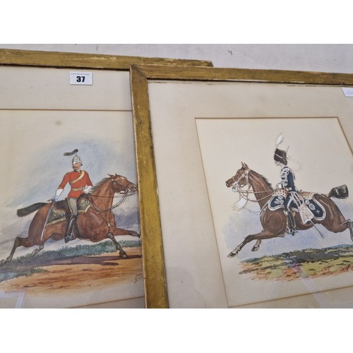 37 - Two watercolours of cavalrymen, one by R. Simkin (1850 - 1926) signed lower right, the other signed ... 